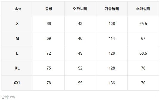 크레온 립스탑 경량 자켓 Y242EUJ380 사이즈차트